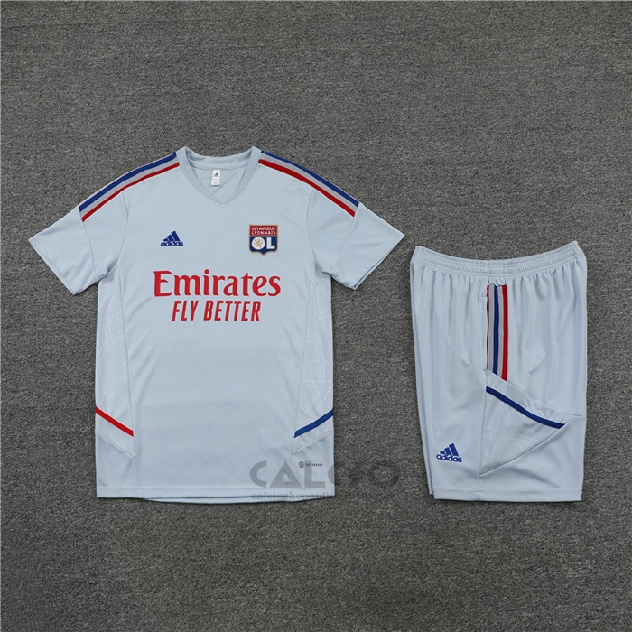 Tuta da Track Olympique Lione Manica Corta 2022-2023 Grigio - Pantaloncini